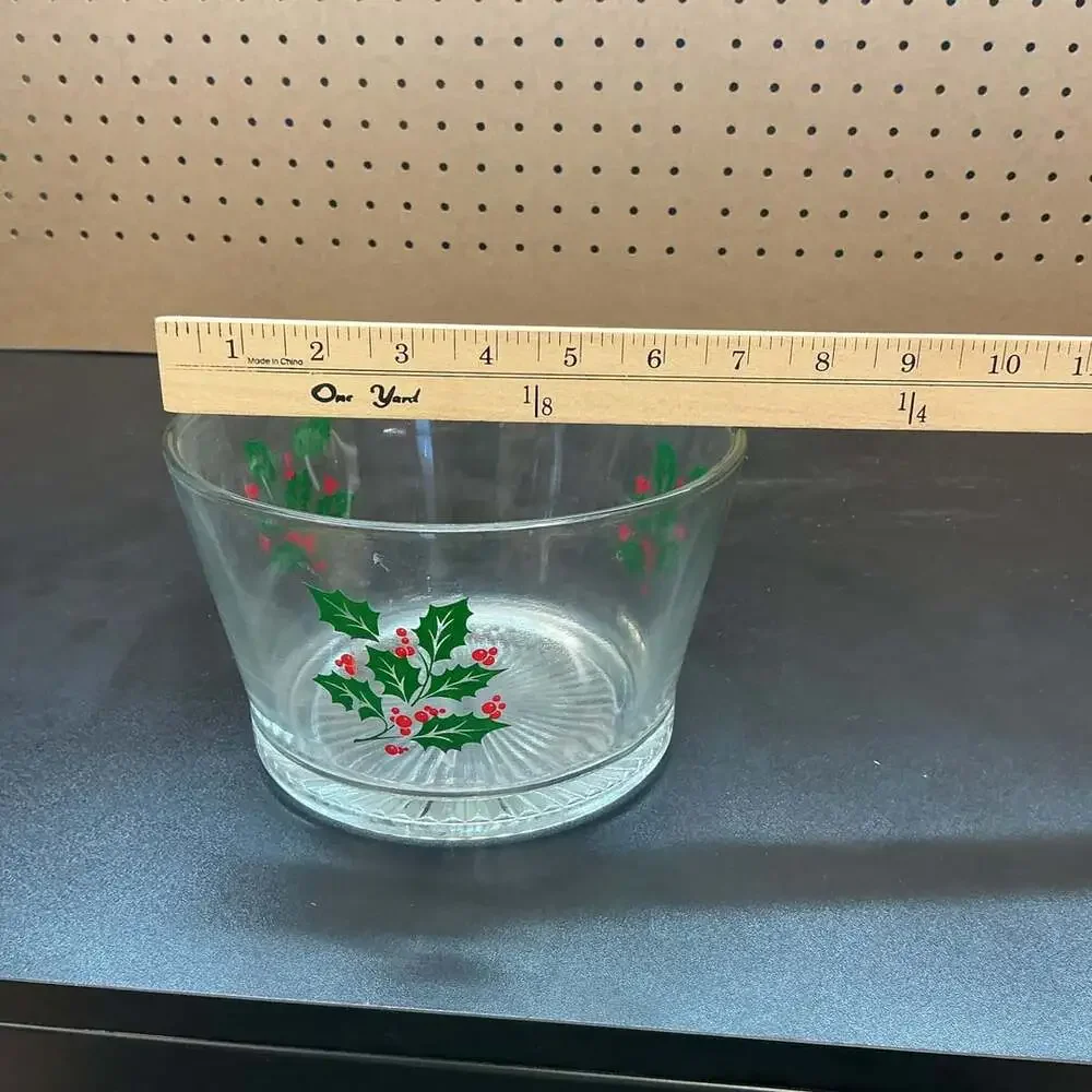 Vintage Indiana Glass Christmas Holly Berry Party Serving Bowl Ice Bucket